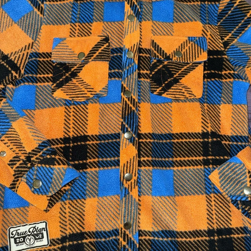 True Religion Orange & Blue Plaid Button-Front Shacket‎